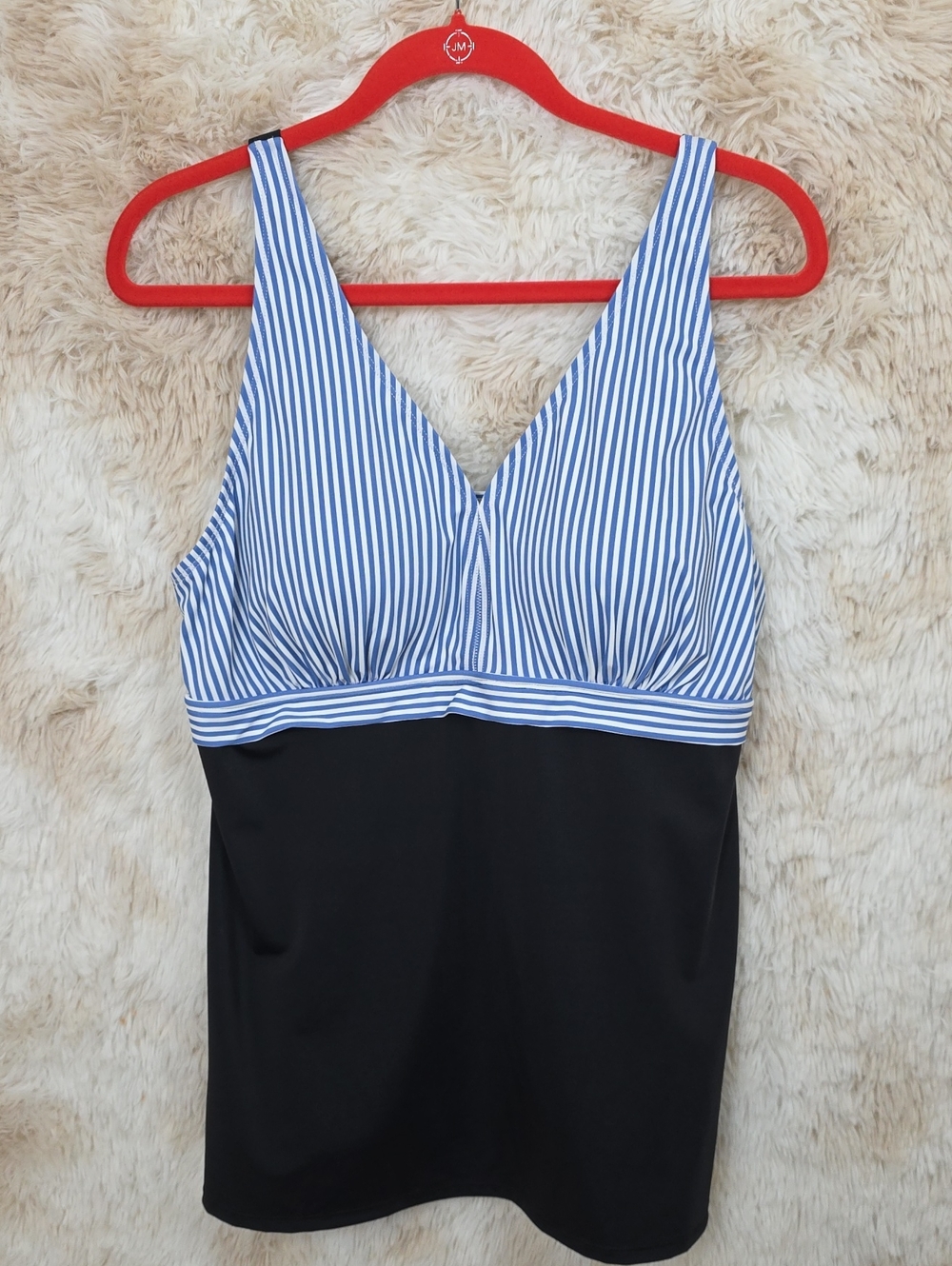 Septangle Size 16 Blue Stripe Tankini Swim Top Tummy Control - Picture 1 of 10
